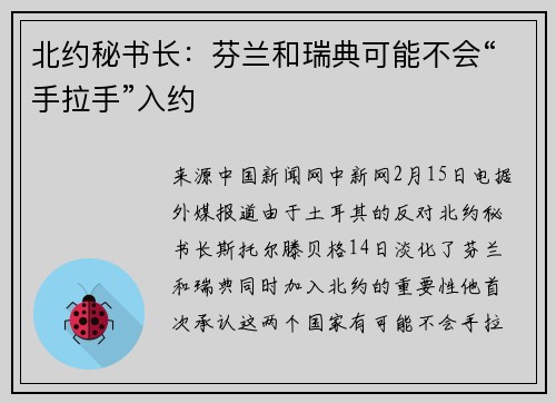 北约秘书长：芬兰和瑞典可能不会“手拉手”入约